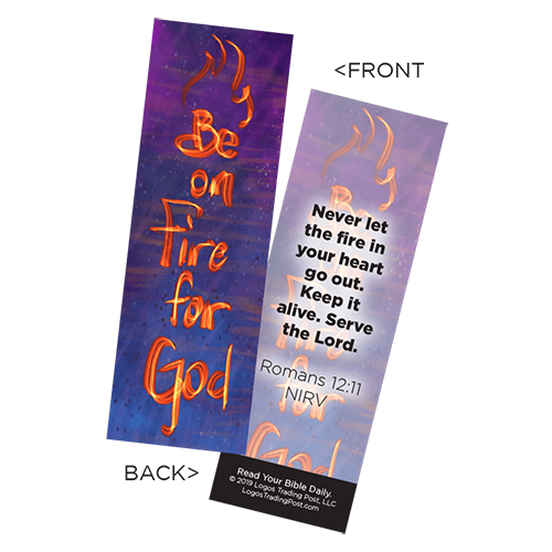 Children's Christian Bookmark, Be on Fire for God, Romans 12:11 - Pack of 25 - Christian Bookmarks