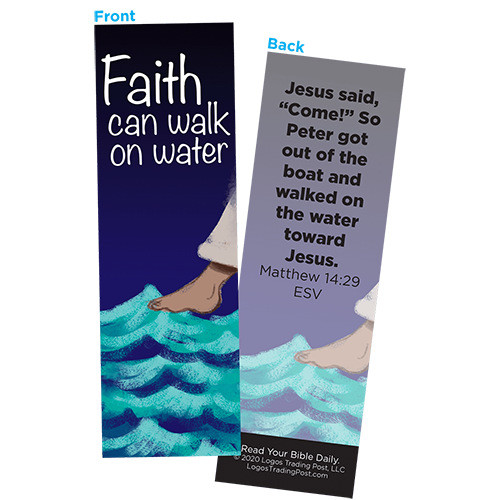 Children and Youth Bookmark, Faith Can Walk on Water, Matthew 14:29, Pack of 25, Handouts for Classroom, Sunday School, and Bible Study