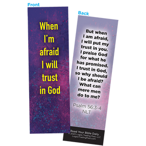 Children and Youth Bookmark, When I'm afraid I will Trust in God, Psalm 56:3-4, Pack of 25, Handouts for Classroom, Sunday School, and Bible Study