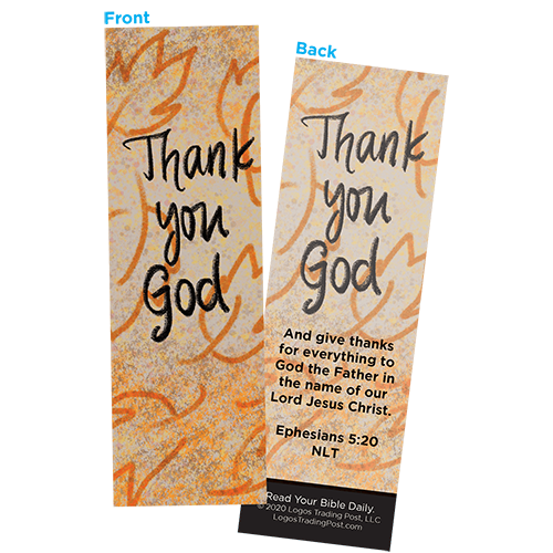 Children and Youth Bookmark, Thanksgiving, Thank You God, Ephesians 5:20, Pack of 25, Handouts for Classroom, Sunday School, and Bible Study