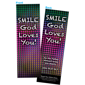 Children and Youth Bookmark, Smile God Loves You, John 16:27, Pack of 25, Handouts for Classroom, Sunday School, and Bible Study