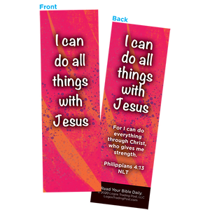 Children and Youth Bookmark, I Can Do All Things With Jesus, Philippians 4:13, Pack of 25, Handouts for Classroom, Sunday School, and Bible Study