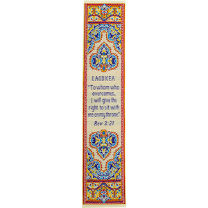 Woven Fabric Christian Bookmark: Promises of the Seven Churches of Revelations, Revelations 3:21