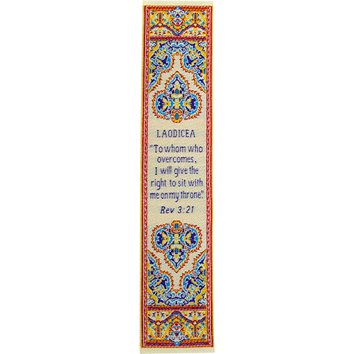 Woven Fabric Christian Bookmark: Promises of the Seven Churches of Revelations, Revelations 3:21