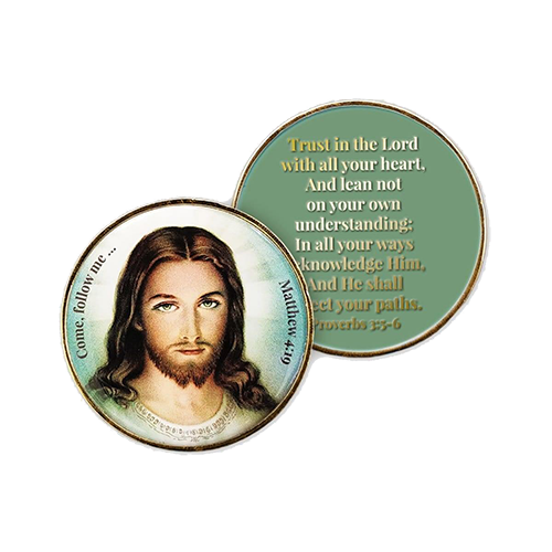 Front and back of Sacred Heart of Jesus Christian Challenge Coin