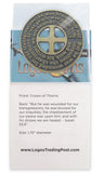 the back of Crown of Thorns Antique Gold Plated Challenge Coin in packaging