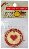 front of "For God So Loved the World" Gold Plated Challenge Coin in packaging 