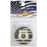 Front of Police Appreciation Gold Plated Challenge Coin in packaging 