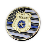Front of Police Appreciation Gold Plated Challenge Coin slightly sideways