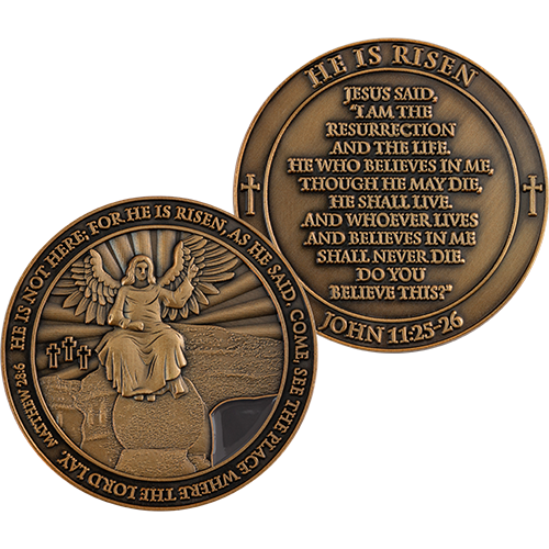 Front and back of Resurrection of Jesus Antique Gold-Plated Religious Challenge Coin