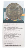 Back of Ten Commandments Antique Gold Plated Challenge Coin in packaging