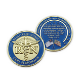 Front and back of Nurse Gold Plated Challenge Coin With Psalm 91 and Cura Personalis