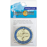 front of the coin Medical Doctor Gold Plated Challenge Coin - Psalm 91 in packaging