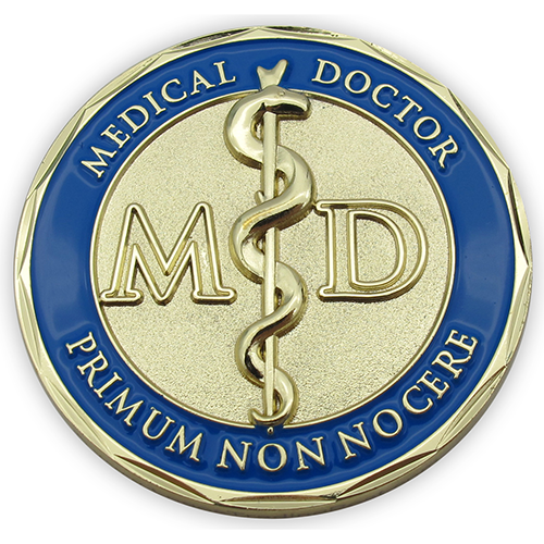 Front: On the front is the M.D. symbol, with text 