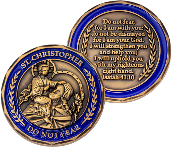 Saint Christopher Antique Gold Plated Challenge CoinFront and back of 