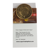 Packaged Antique Gold-Plated Religious Challenge Coin Head of Christ back of the coin  with scripture John 3:16