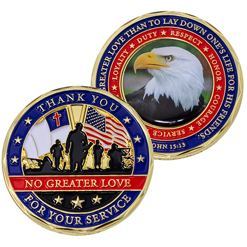 front and back of Thank You for Your Service Christian Coin