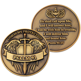 Front and back of Psalms 91 - God is My Protection Challenge Coin
