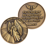 Guardian Angel Christian Antique Gold Plated Challenge Coin front and back 