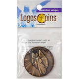 front of Guardian Angel Christian Antique Gold Plated Challenge Coin in packaging