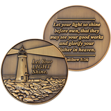 Let Your Light Shine Christian Antique Gold Plated Challenge Coin front and back