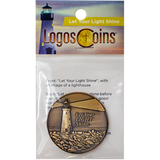 front of Let Your Light Shine Christian Antique Gold Plated Challenge Coin in packaging