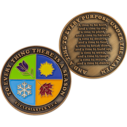 Front and back of A Season For Everything Antique Gold Plated Christian Coin