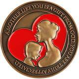 Front: Silhouette of a mother and child in a heart, with the text "A mother like you is a gift from God. You are truly appreciated."