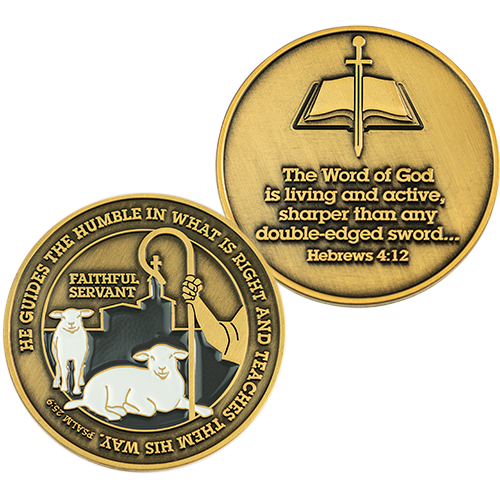 Front and back of Pastor Appreciation Antique Gold Plated Prayer Coin
