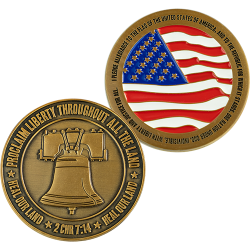 Front and back of Pledge of Allegiance Antique Gold Plated Coin