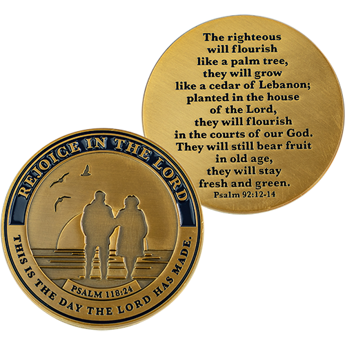 Front and back of Retirement Religious Antique Gold Plated Prayer Coin