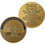 Front and back of Retirement Religious Antique Gold Plated Prayer Coin