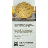 back of Retirement Religious Antique Gold Plated Prayer Coin in packaging 