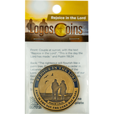 front of Retirement Religious Antique Gold Plated Prayer Coin in the packaging