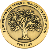 Front: Tree with apples, with text "Promises to the seven churches of Revelations" / "Ephesus"
