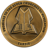 Front: Cloak and Book of Life, with text "Promises to the seven churches of Revelations" / "Sardis"