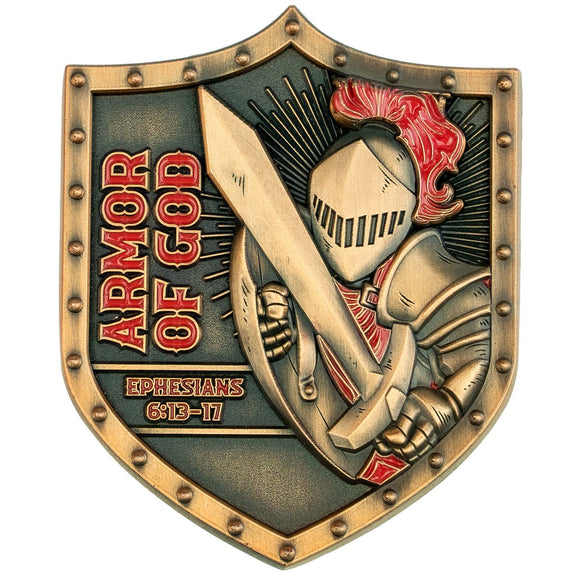 Front of Armor of God Shield Challenge Coin