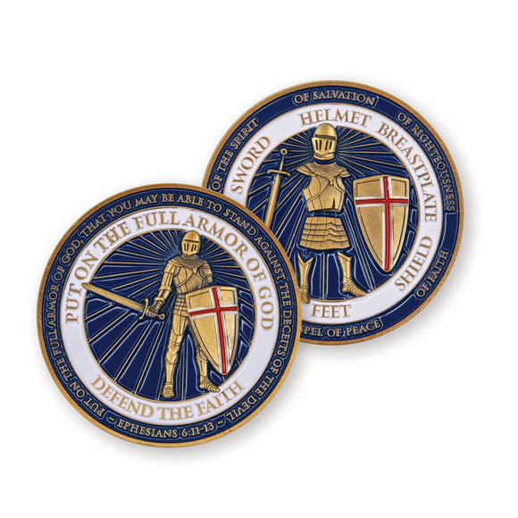 Armor of God - Defend the Faith Challenge Coin,  Religious Pocket Prayer Token, Ephesians 6:11-13