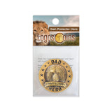 Front view of the Dad coin in the dad coin in its packaging