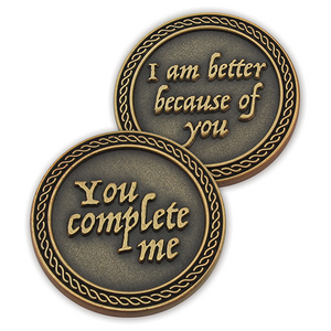 Front and back of You Complete Me Romantic Love Expression Antique Gold Plated Coin