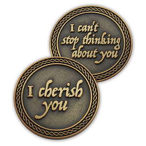 Front and back of  I Cherish You Romantic Love Expression Antique Gold Plated Coin