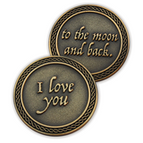 Front and back of "I Love You to the Moon and Back" Romantic Love Expression Antique Gold Plated Coins