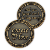 Front and back of "Forever Won't Be Long Enough" Romantic Love Expression Antique Gold Plated Coins