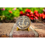 Coin stand with anchored in Christ example coin with floral background