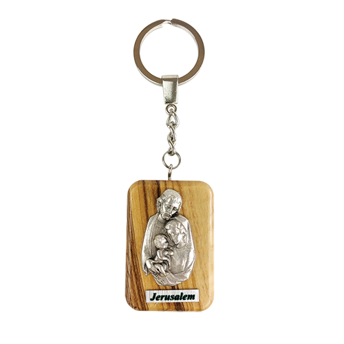 Holy Family Olive Wood Keychain, Catholic & Christian Religious Gift for Men & Women