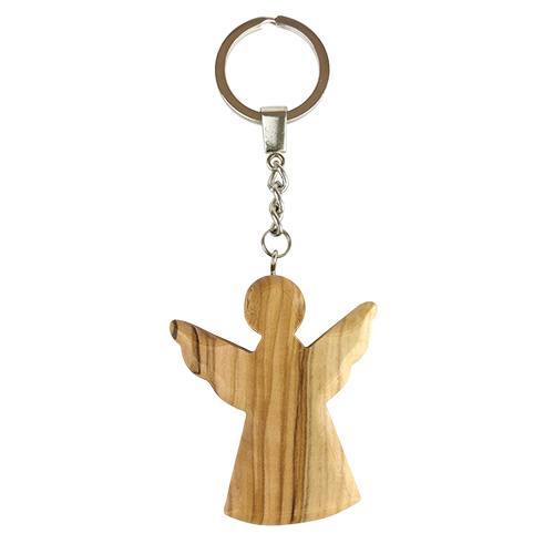 Guardian Angel Olive Wood Keychain, Catholic & Christian Religious Gift for Men & Women