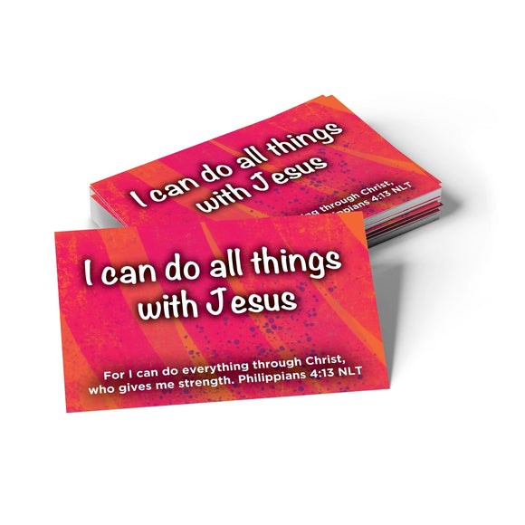 Children's Pass Along Scripture Cards - I Can Do All Things With Jesus, Pack of 25 - With Stand