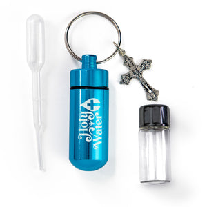 Catholic Holy Water Bottle Keychain Kit - Aqua