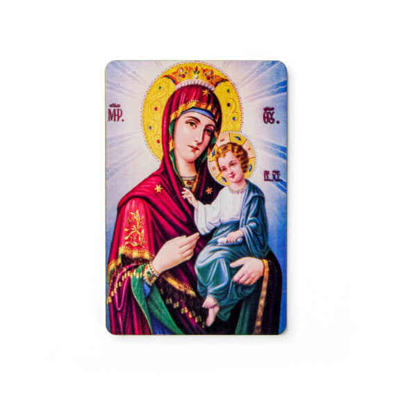 Virgin Mary with Crown - Wooden Icon with Magnet and Stand