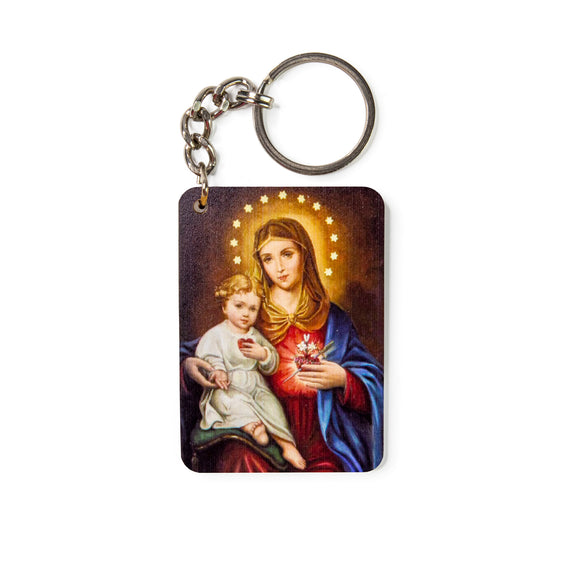 Immaculate Heart of Mary with Baby Jesus - Wooden Icon Keychain